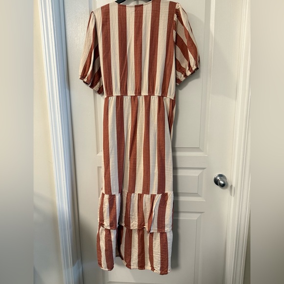Striped Wrap Dress in Brown and Cream - Picture 3 of 6